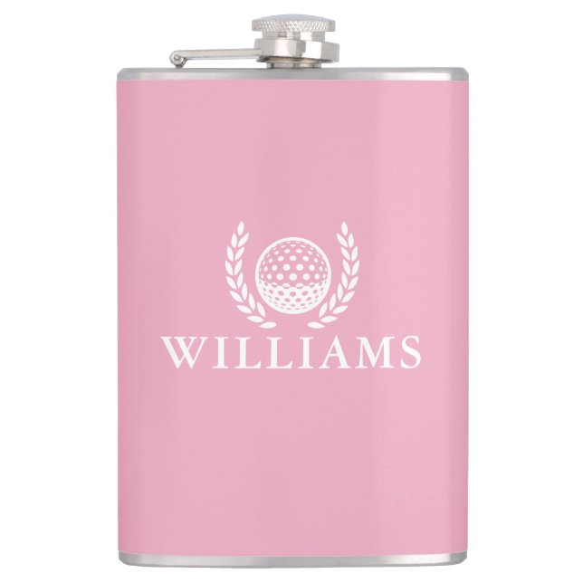 Pink Custom Name Monogram Golf Ball Hip Flask (Front)