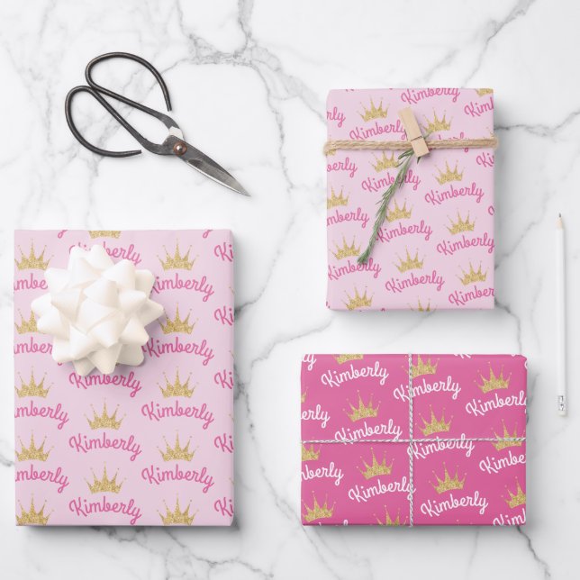 Pink Custom Name Personalised Wrapping Paper Sheet (Front)