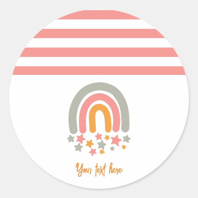 Pink custom name rainbow stars baby  classic round sticker (Front)