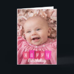 Pink Custom Photo Happy Birthday Greeting Card<br><div class="desc">Cute pink custom photo Happy Birthday greeting card. Add any family photo,  name,  and greeting to this elegant birthday card.</div>