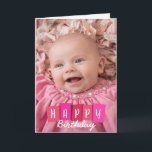 Pink Custom Photo Happy Birthday Greeting Card<br><div class="desc">Cute pink custom photo Happy Birthday greeting card. Add any family photo,  name,  and greeting to this elegant birthday card.</div>