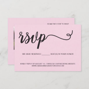Pink Custom Photo QR code Wedding website  RSVP Card