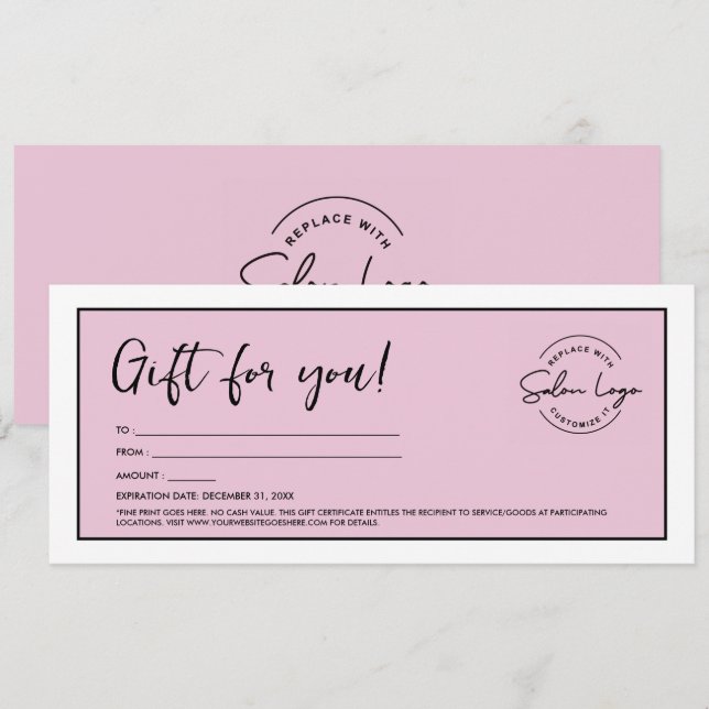 Pink Custom Salon logo Minimalist Voucher Invitation (Front/Back)