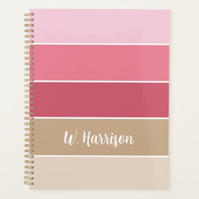 Pink Custom Summer Colour Block Stripes Planner (Front)