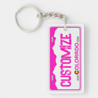 Pink customisable Colorado license plate keychain