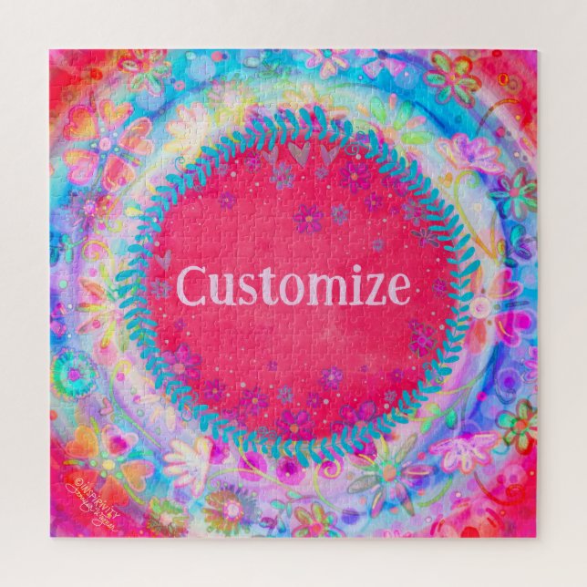 Pink Customisable Fun Floral Name Jigsaw Puzzle (Vertical)