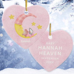 Pink Customisable Girl Baby Loss Christmas Heart Ceramic Ornament