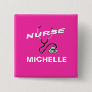 PINK Customisable Name Nurse 15 Cm Square Badge