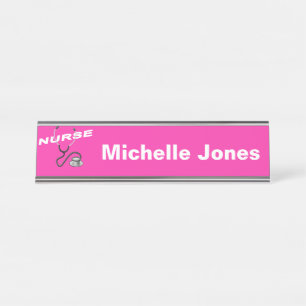 PINK Customisable Name Nurse Desk Name Plate