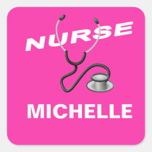 PINK Customisable Name Nurse Square Sticker