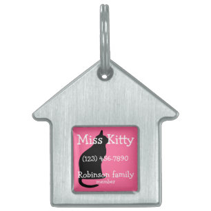 Pink Customisable Pet ID Tag: Cat Silhouette Tag