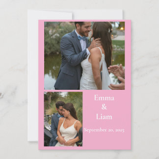 Pink Customisable Photo Collage Wedding Thank You Card