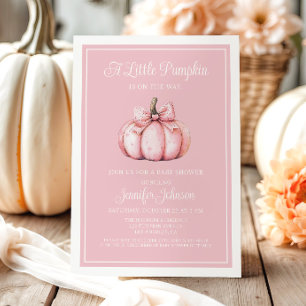Pink Cute A Little Pumpkin On The Way Baby Shower Invitation