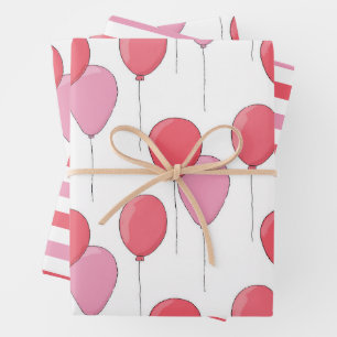 Pink cute air balloon kids birthday party pattern wrapping paper sheet