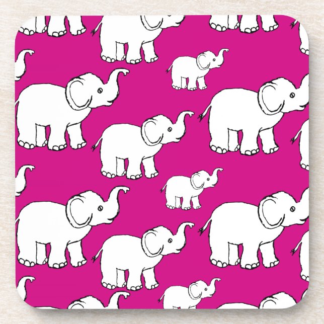 Pink Cute Animal Pattern Cartoon Elephant Pattern Coaster (Front)