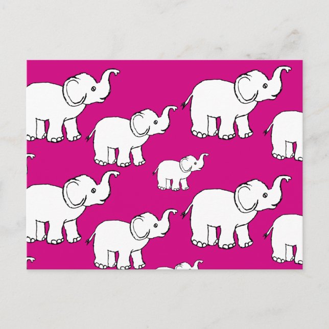 Pink Cute Animal Pattern Cartoon Elephant Pattern Postcard (Front)