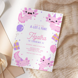 Pink Cute Axolotl Girl Birthday Party Invitation