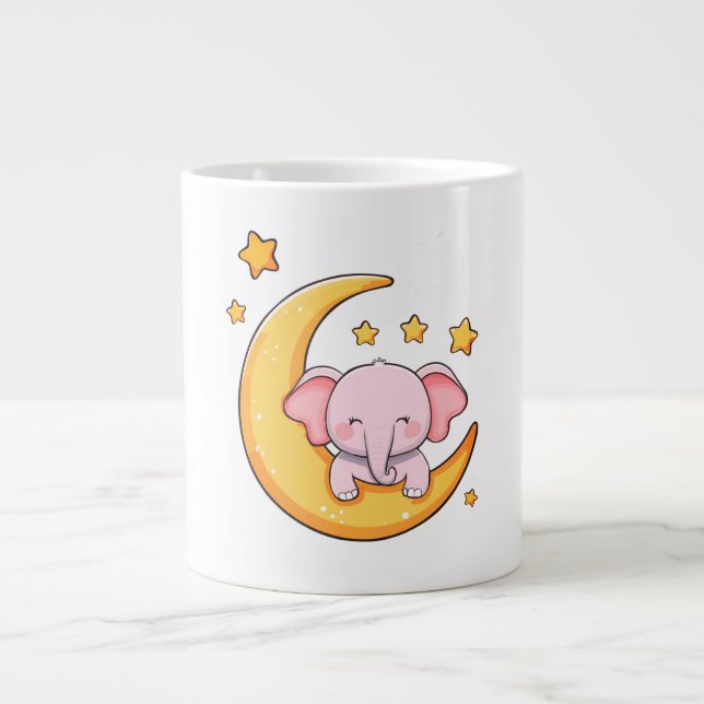 Pink cute baby elephant  large coffee mug (Front)