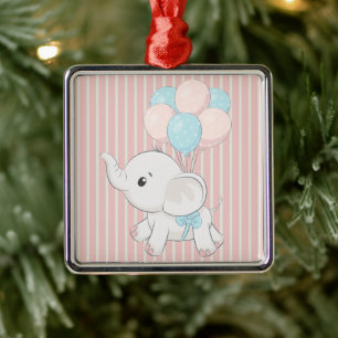 Pink, Cute baby elephant Metal Ornament
