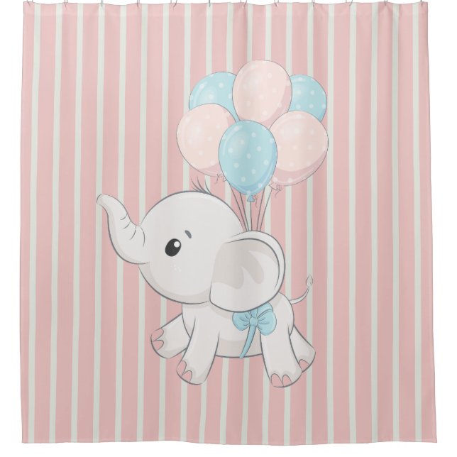 Pink, Cute baby elephant Shower Curtain (Front)