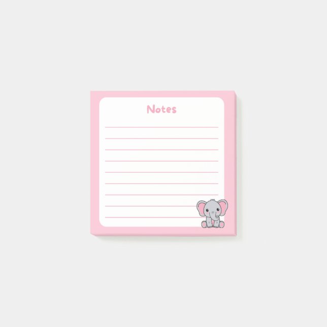 Pink Cute Baby Elephant Sitting Post-it Notes (Front)