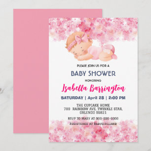 Pink Cute Baby Girl Daisy flowers baby shower kids Invitation