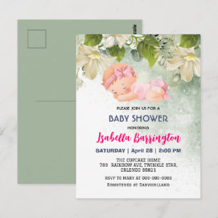 Pink Cute Baby Girl Daisy flowers baby shower kids Postcard