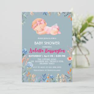 Pink Cute Baby Girl flowers baby shower kids Invitation