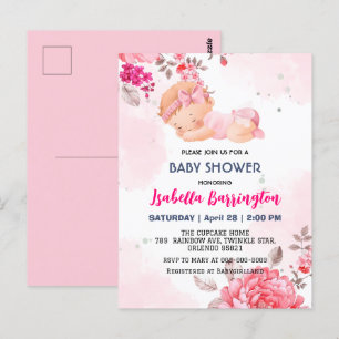 Pink Cute Baby Girl Rose flowers baby shower kid Postcard