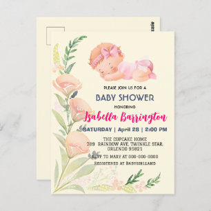 Pink Cute Baby Girl tulip flowers baby shower kid Postcard