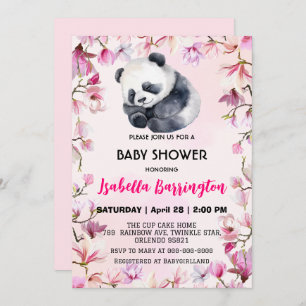 Pink Cute baby Panda flowers baby shower kids Invitation