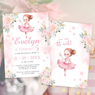 Pink cute ballerina birthday girl invitation