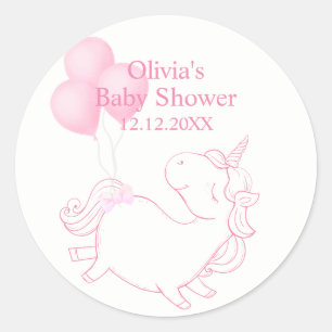 Pink Cute Balloon Unicorn Baby Shower Classic Round Sticker