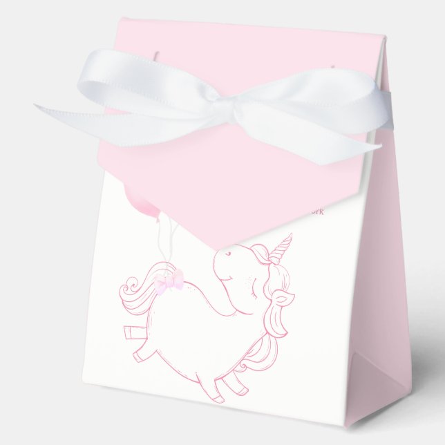 Pink Cute Balloon Unicorn Baby Shower Favour Box (Front)