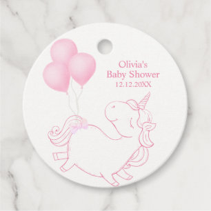 Pink Cute Balloon Unicorn Baby Shower Favour Tags