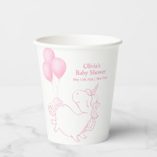 Pink Cute Balloon Unicorn Baby Shower Paper Cups