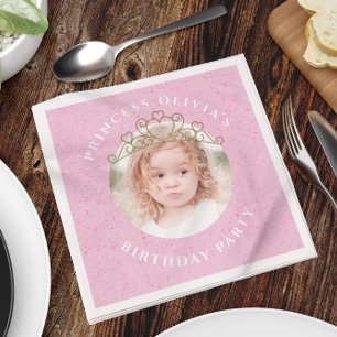 Pink Cute Birthday Photo Princess Tiara Sweet Napkin