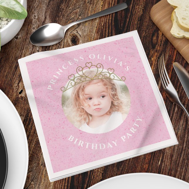 Pink Cute Birthday Photo Princess Tiara Sweet Napkin (Creator Uploaded)