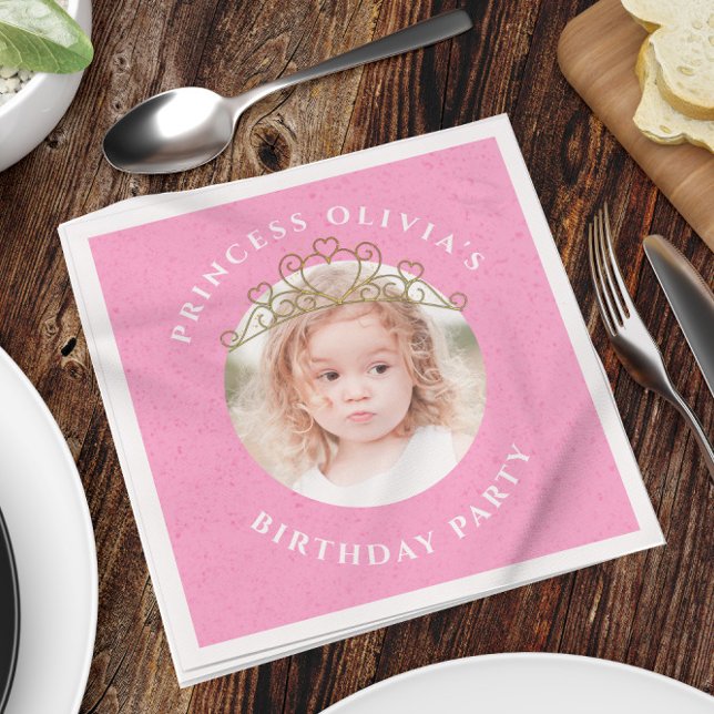 Pink Cute Birthday Photo Princess Tiara Sweet Napkin (Creator Uploaded)