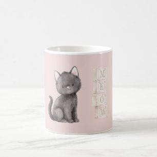 Pink Cute Black Kitty Cat Meow Coffee Mug