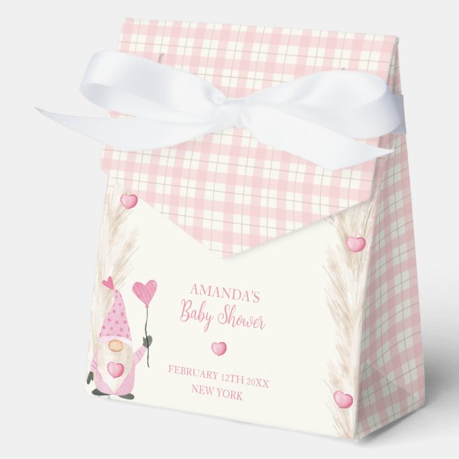 Pink Cute Boho Arch Gingham Sweetheart Baby Shower Favour Box (Front)