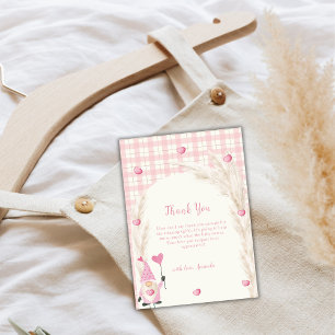 Pink Cute Boho Arch Gingham Sweetheart Baby Shower Thank You Card