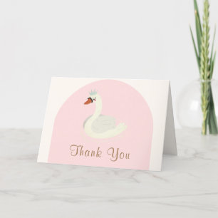 Pink Cute Boho Arch Princess Swan Baby Shower Thank You Card