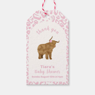 Pink Cute Boho Holy Cow Floral Girl Baby Shower Gift Tags