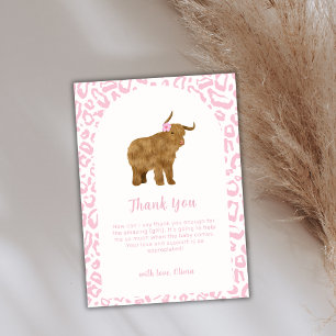 Pink Cute Boho Holy Cow Floral Girl Baby Shower  Thank You Card