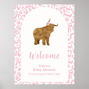 Pink Cute Boho Holy Cow Girl Baby Shower Welcome Poster