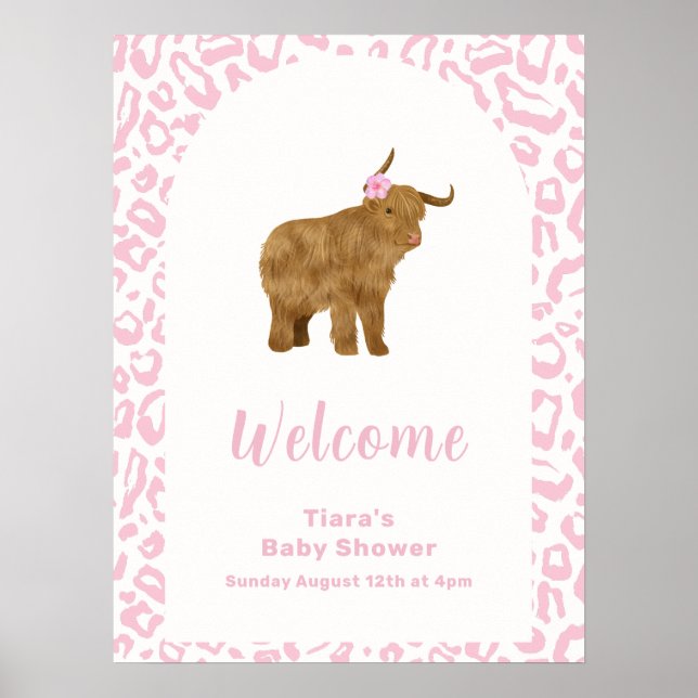 Pink Cute Boho Holy Cow Girl Baby Shower Welcome  Poster (Front)