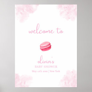 Pink Cute Bonjour Bébé Macaron Baby Shower Welcome Poster