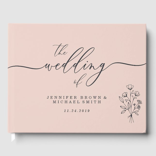 Pink Cute Botanical Floral Bouquet Guest Book (Front)