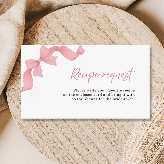 Pink Cute Bow Bridal Shower Recipe Request Enclosure Card (Creator Uploaded)